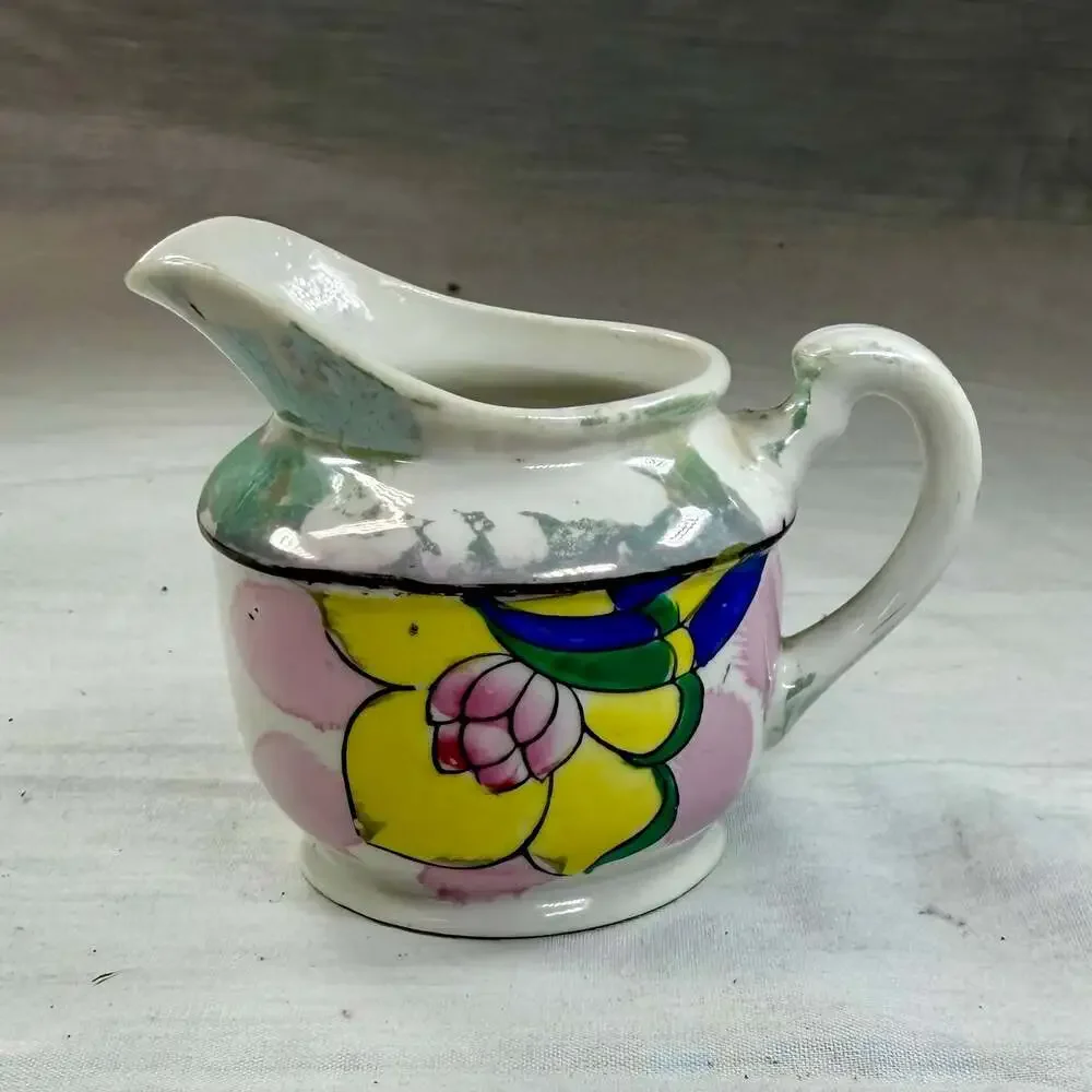 Vintage Trico Hand Painted Lusterware Floral Creamer Pitcher Nagoya Japan